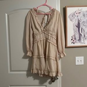 Open back tan ruffle dress